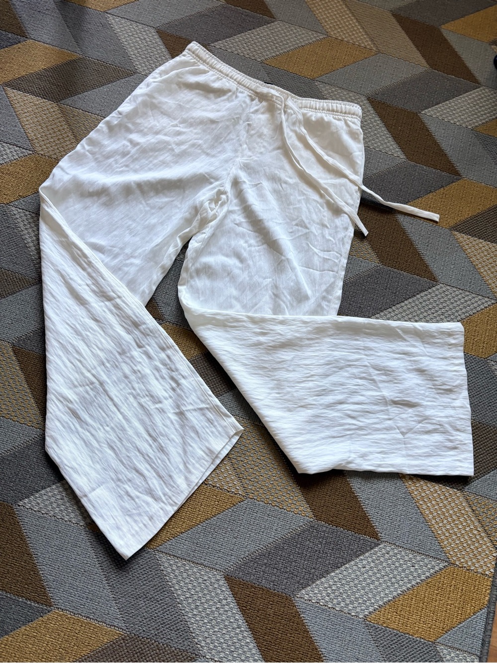 ZARA White Linen Blend Wide Leg Drawstring Summer Pants Size L